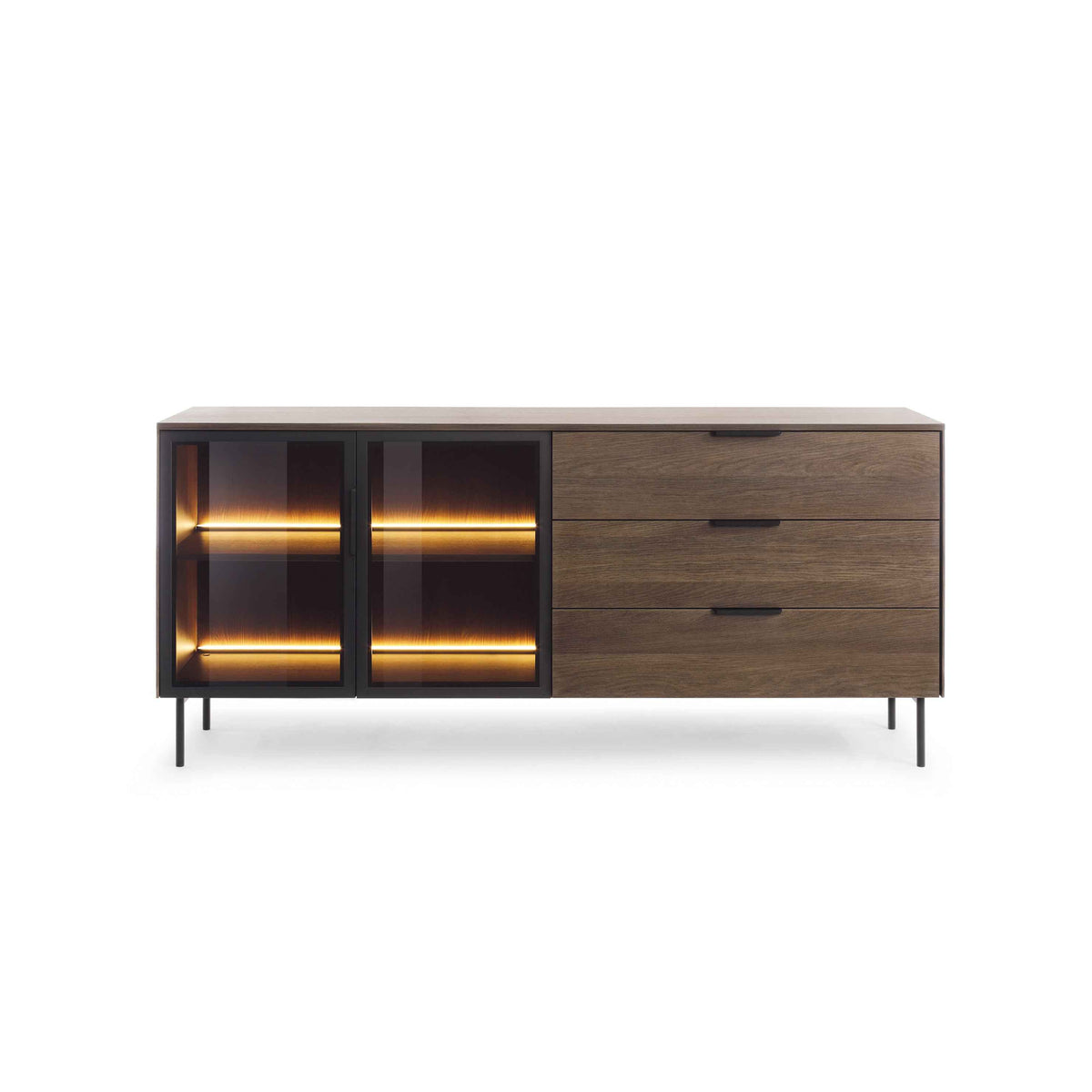 Lummer-kommode med låger og skuffer, 181 x 83, i moderne stil – set forfra