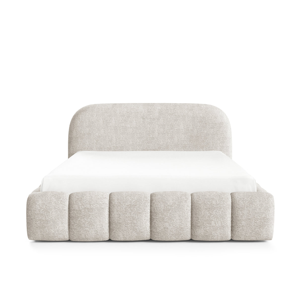 Tegell-polstret seng med opbevaringsrum i modern soft-stil, Monte-stof – set forfra