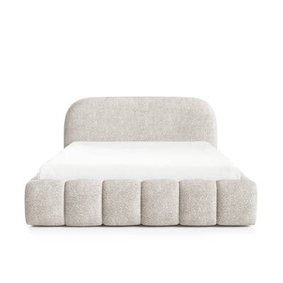Tegell-polstret seng med opbevaringsrum i modern soft-stil, Monte-stof – set forfra