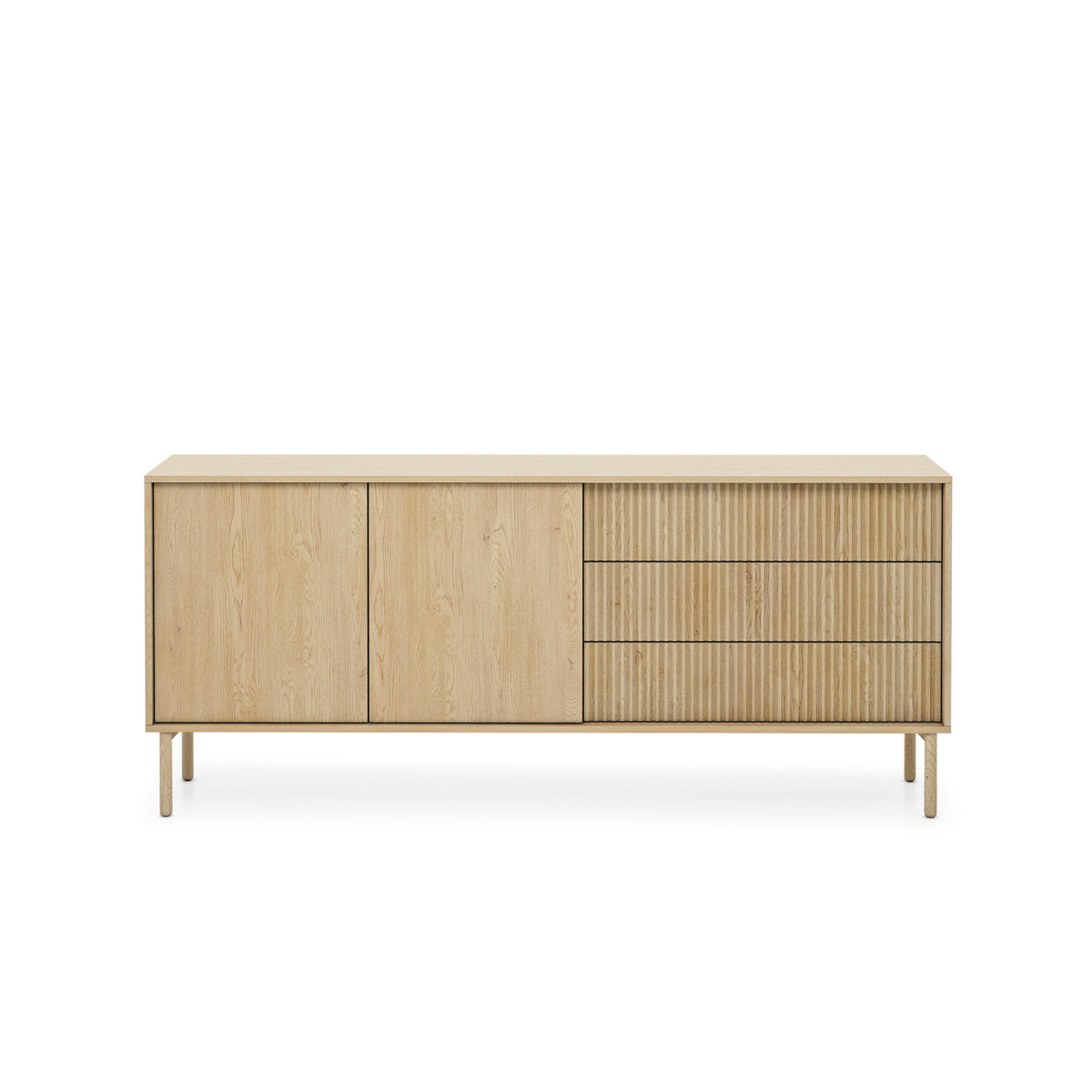 Viola-kommode med 2 døre og 3 skuffer, 187x80, i japandi-stil – set forfra