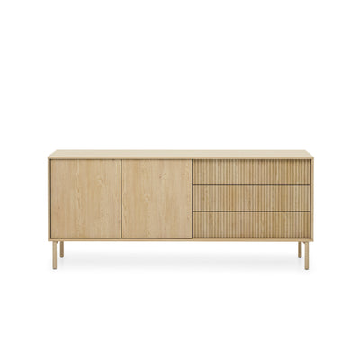 Viola-kommode med 2 døre og 3 skuffer, 187x80, i japandi-stil – set forfra