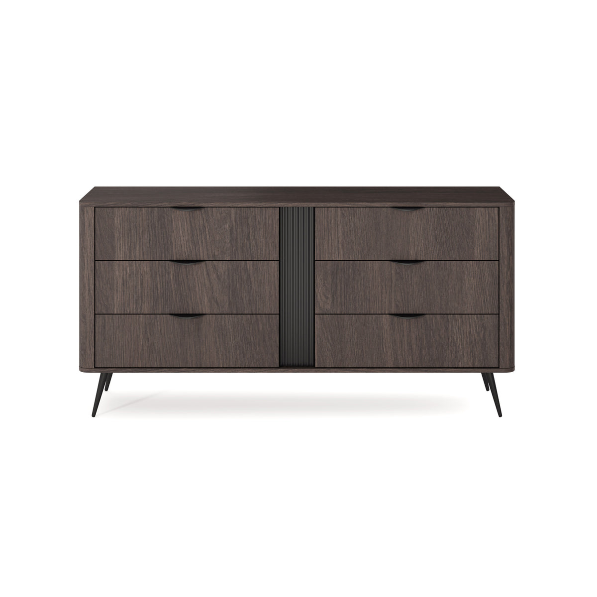 Velia-kommode med 6 skuffer, 163 x 81, i soft loft-stil – set forfra