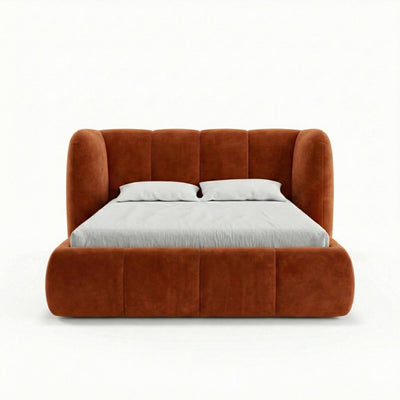 Ventara-polstret seng med quiltet overflade og opbevaringsrum i soft modern-stil – set forfra