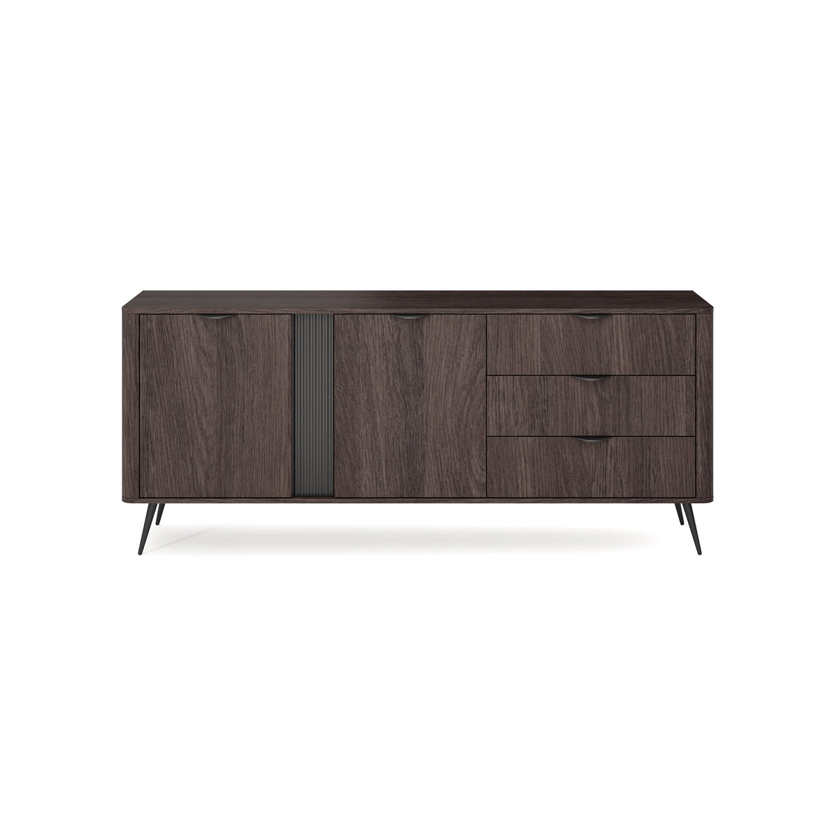 Velia-kommode, 195 x 81, med skabe og skuffer i soft loft-stil – set forfra