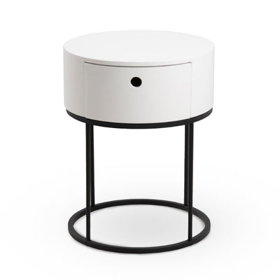 Det runde natbord Ronda med skuffe i minimalistisk stil – set forfra