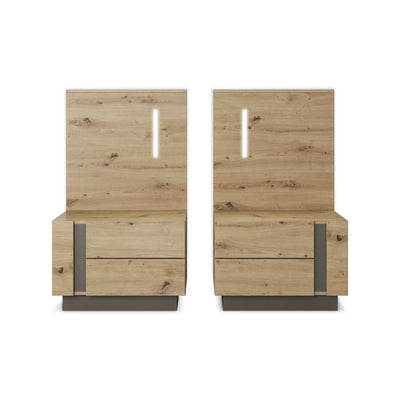 Sæt med natborde med skuffer, 60 x 102 cm, i moderne stil – model Armelia – set forfra