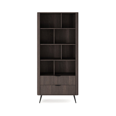 Velia-reol 88x194 med åbne hylder og skuffer i soft loft-stil – set forfra
