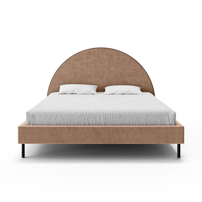 Zora-polstreseng med halvcirkelformet hovedgærde og opbevaringsrum i soft modern-stil – set forfra