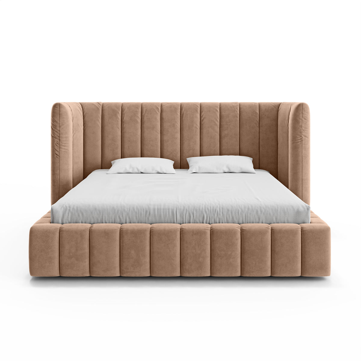Gianda-polstret seng med quiltet overflade og opbevaringsrum i modern soft-stil – set forfra