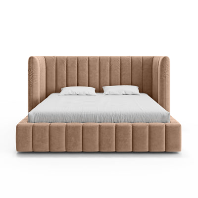 Gianda-polstret seng med quiltet overflade og opbevaringsrum i modern soft-stil – set forfra