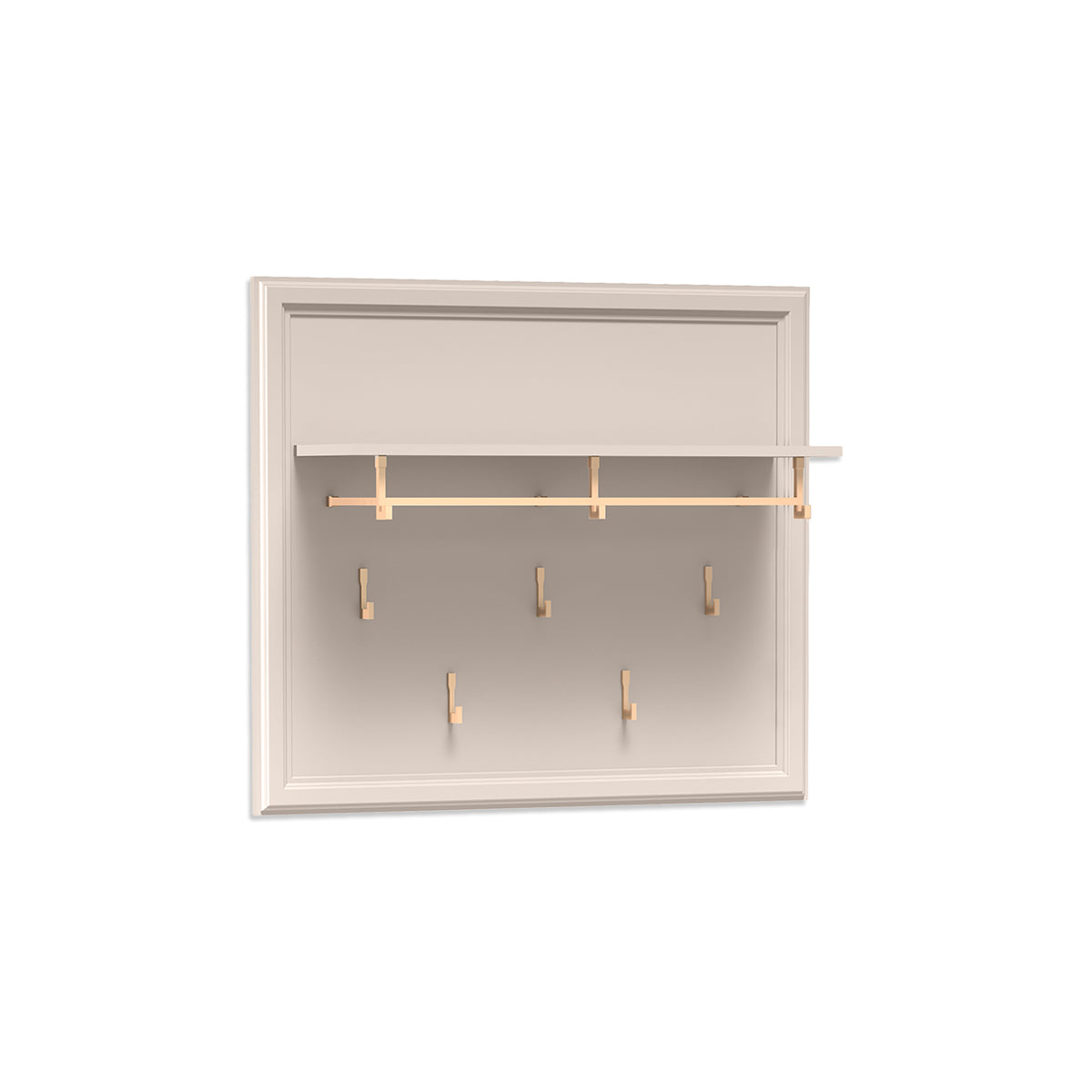 Serena-vægpanel 100x92 med bøjler og hylde i klassisk stil – set fra en vinkel | Pillovely