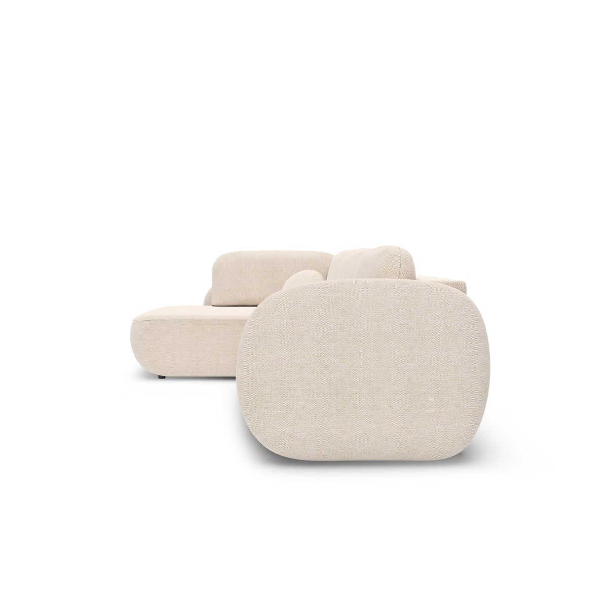 Olemo-hjørnesofa med sovefunktion, 123 x 250, i stilretningen »organic modern« – set fra siden
