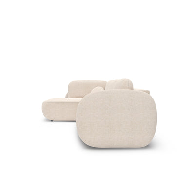 Olemo-hjørnesofa med sovefunktion, 123 x 250, i stilretningen »organic modern« – set fra siden