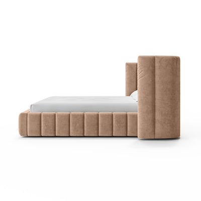 Gianda-polstret seng med quiltet overflade og opbevaringsrum i modern soft-stil – set fra siden
