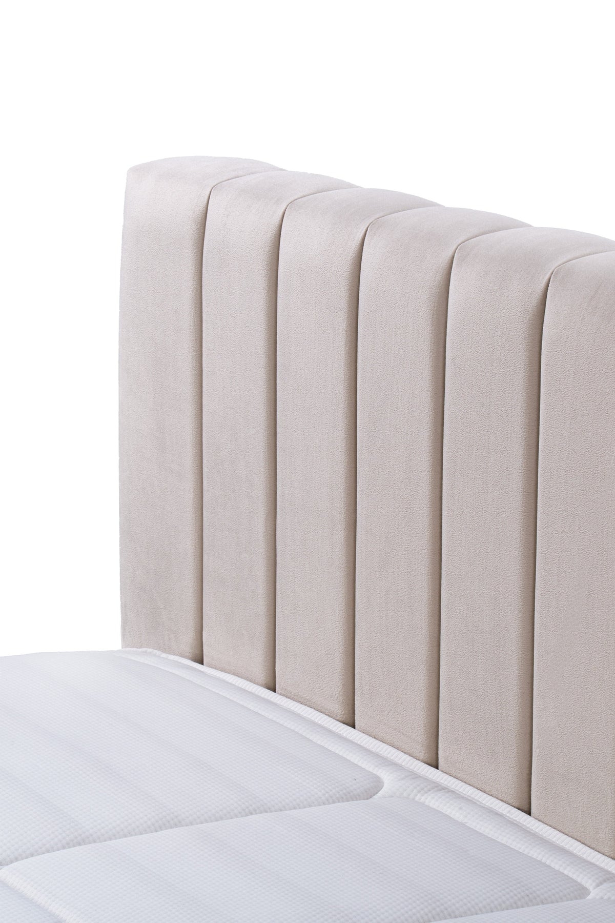 Drevy-polstret seng med opbevaringsrum i moderne stil – set bagfra