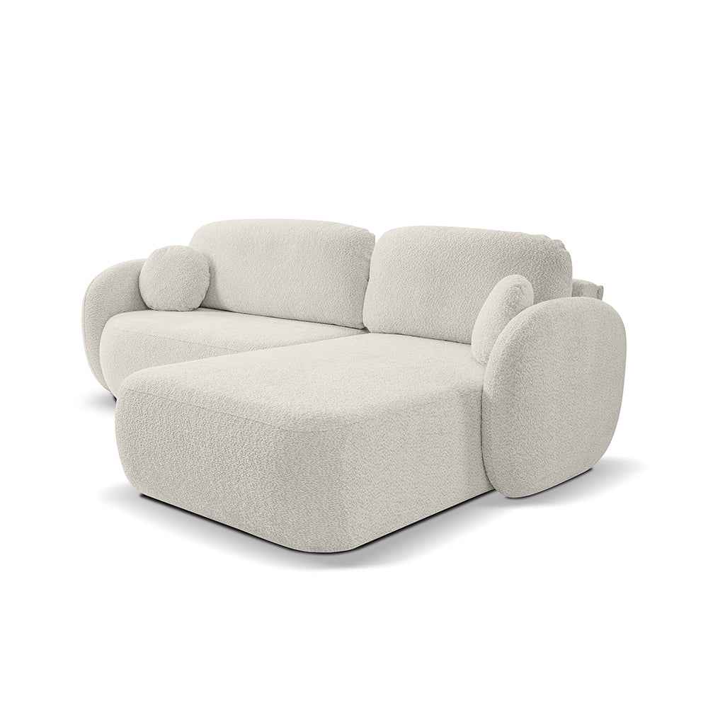 4-personers hjørnesofa med sovefunktion i minimalistisk stil, Abriamo-stof | OLEMO, højre side, sandfarvet dyne (ABRIAMO 03)