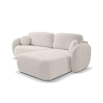 4-personers hjørnesofa med sovefunktion i minimalistisk stil, Abriamo-stof | OLEMO, højre side, sandfarvet dyne (ABRIAMO 03)