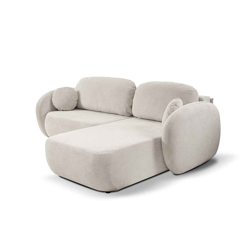 Hjørnesofa med sovefunktion, DL 248 cm, i moderne stil, Aragon-stof | OLEMO, højre side, cremefarvet taupe (ARAGON 03)