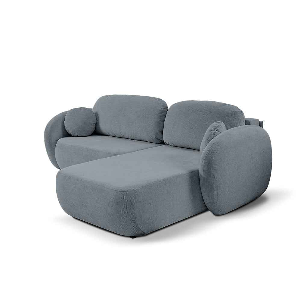 Hjørnesofa med sovefunktion, DL 248 cm, i moderne stil, Aragon-stof | OLEMO, højre side, lyseblå tåge (ARAGON 90)