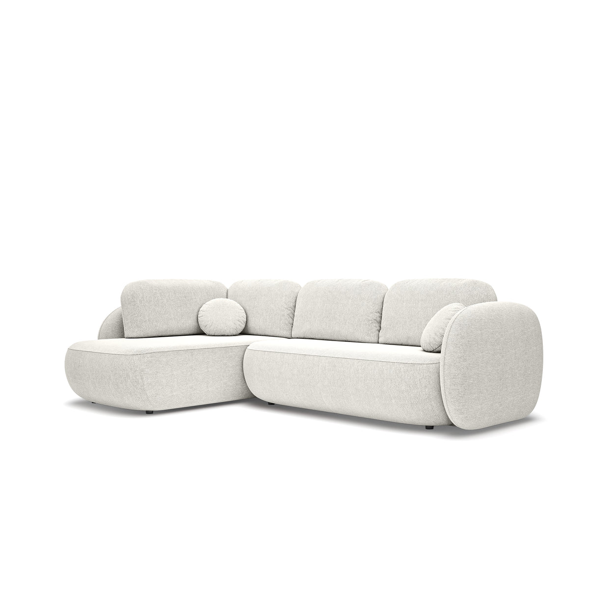 Hjørnesofa med sovefunktion, 123 x 250, i stilretningen »organic modern« | OLEMO Venstrevendt Porcelænshvid (ARAGON 01)