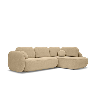 Hjørnesofa med sovefunktion, 123 x 250, i stilretningen »organic modern« | OLEMO Højrevendt Nøddebeige (ARAGON 14)