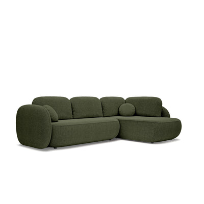 Hjørnesofa med sovefunktion, 123 x 250, i stilretningen »organic modern« | OLEMO Højrevendt Takgrøn (ARAGON 39)