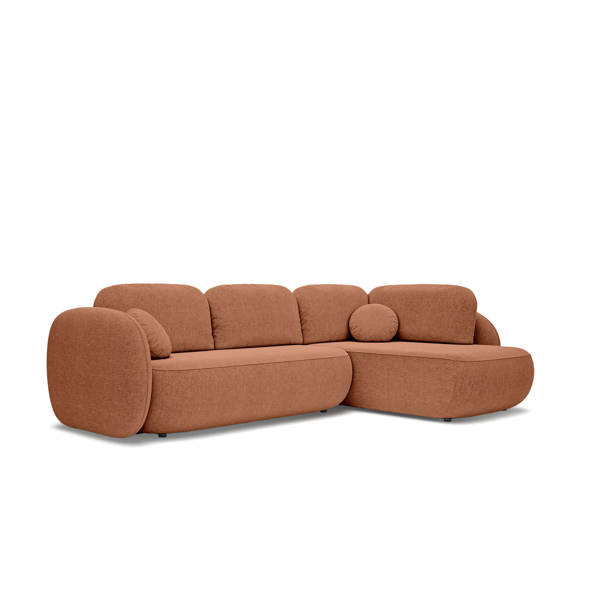 Hjørnesofa med sovefunktion, 123 x 250, i stilretningen »organic modern« | OLEMO Højrevendt Kanelmat (ARAGON 56)