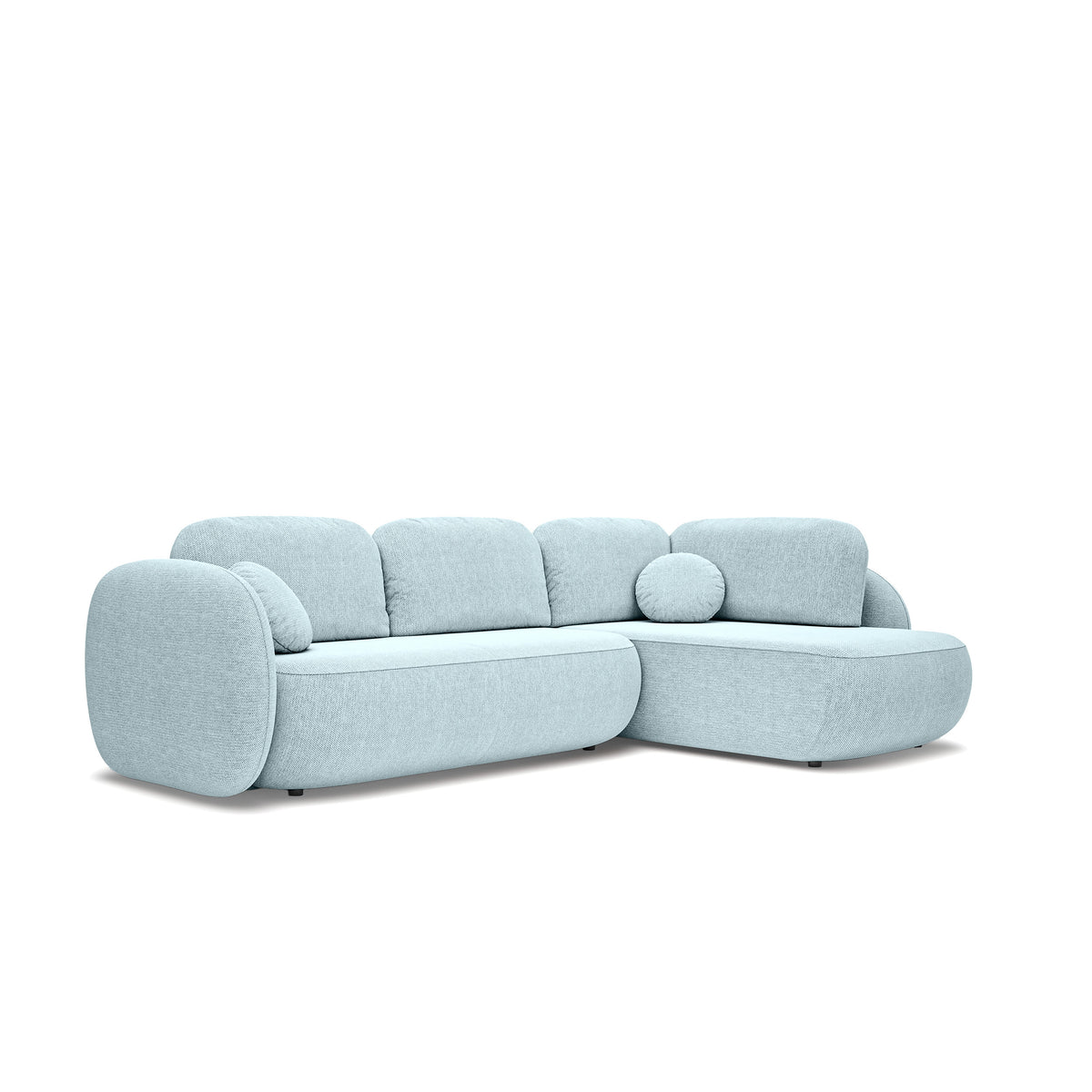Hjørnesofa med sovefunktion, 123 x 250, i stilretningen »organic modern« | OLEMO Højrevendt Isblå (ARAGON 70)