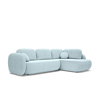 Hjørnesofa med sovefunktion, 123 x 250, i stilretningen »organic modern« | OLEMO Højrevendt Isblå (ARAGON 70)