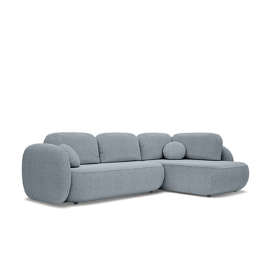 Hjørnesofa med sovefunktion, 123 x 250, i stilretningen »organic modern« | OLEMO Højrevendt Gråblå Tåge (ARAGON 90)