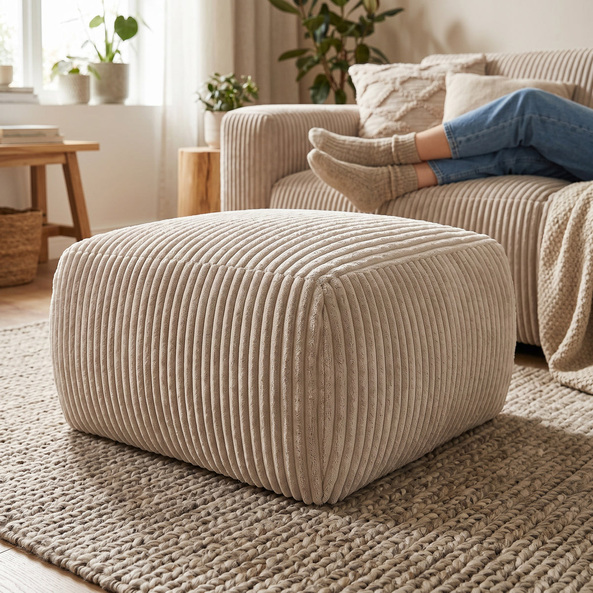 Polstret puf Alloro 82x41 i vintage-stil – i indretningen