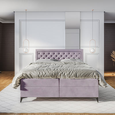 Rosselia-kontinentalseng i størrelserne 140x200, 160x200 og 180x200, quiltet og med to opbevaringsrum i glamourøs stil – i indretningen