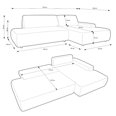 Bamby hjørnesofa med sovefunktion til 4 personer, 125x210, i japandi-stil – billede 6