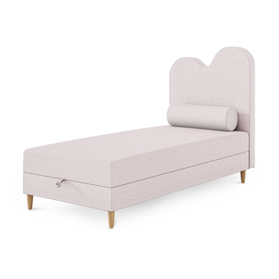 Łóżko dziecięce Mellia kontynentalne z falowanym zagłówkiem i pojemnikiem w stylu soft modern – zdjęcie 7