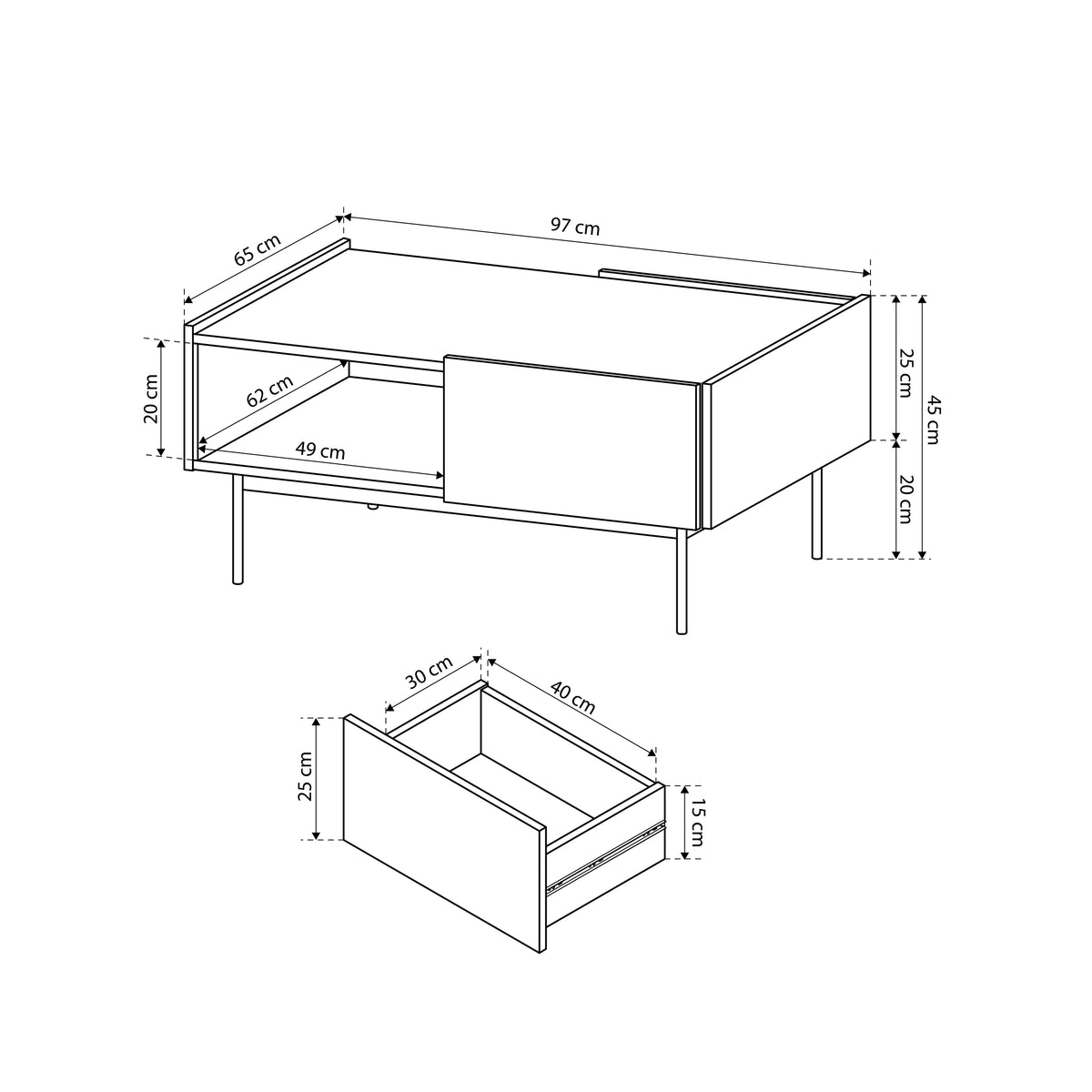 Bema-sofabord 97x45 i moderne stil med skuffe og hylde – billede 5
