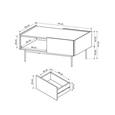 Bema-sofabord 97x45 i moderne stil med skuffe og hylde – billede 5
