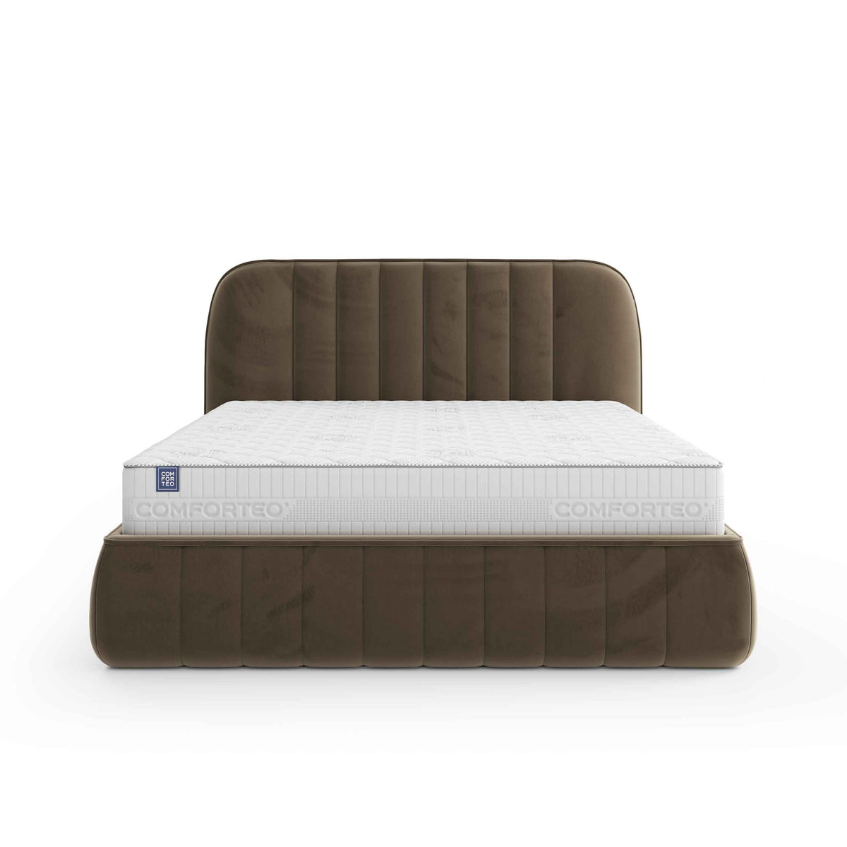Carla-polsterseng med opbevaringsrum i soft minimalism-stil – set forfra