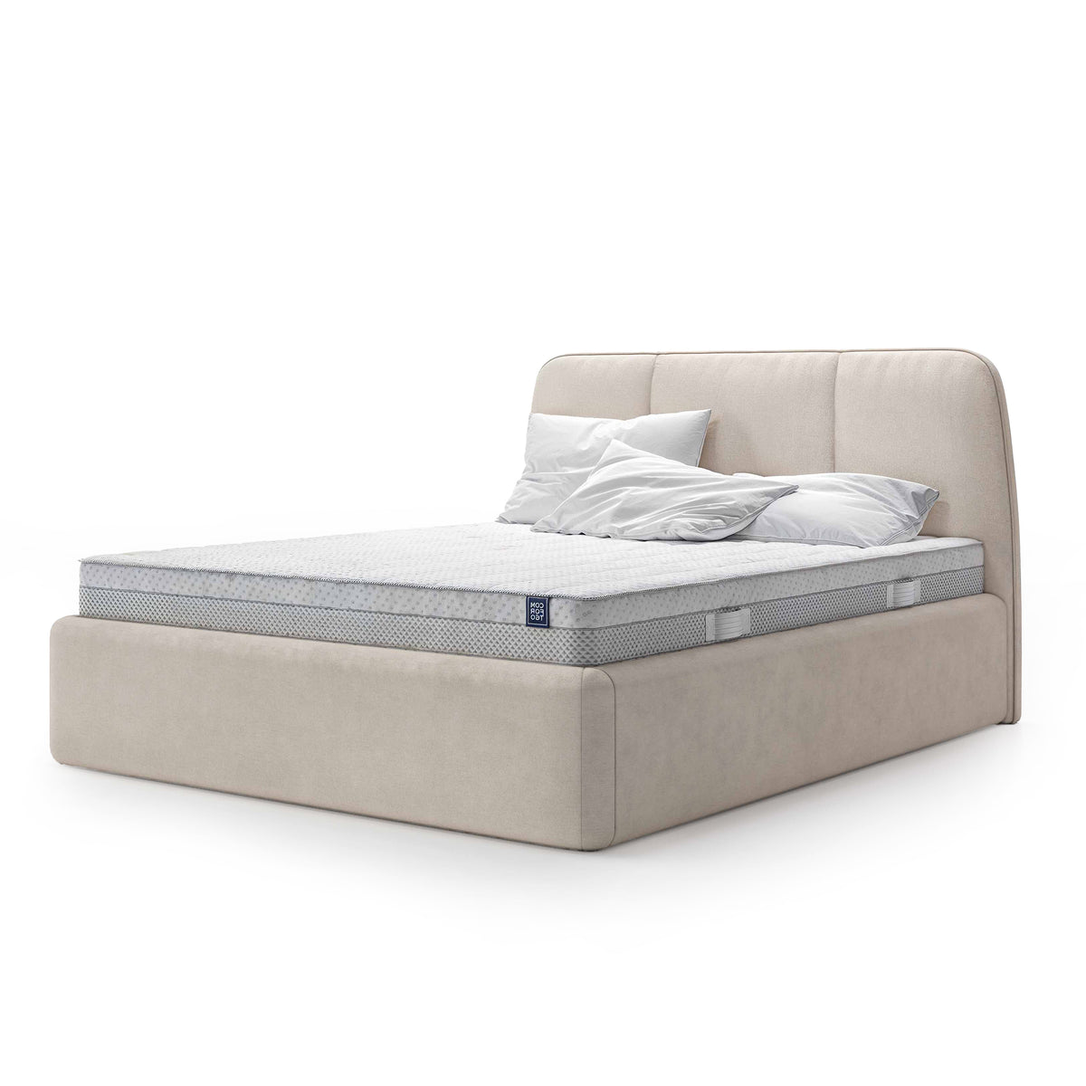 Elle-polsterseng i størrelserne 140x200, 160x200 og 180x200 med stor opbevaringsplads i soft minimalism-stil – hovedbillede
