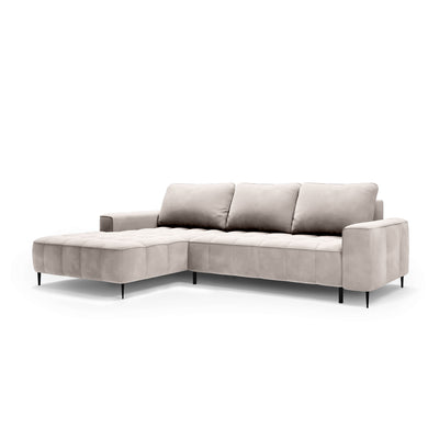 Hjørnesofa med opbevaringsrum til sengetøj, 280 cm, i elegant stil | Francessco, venstrevendt, Porcelænssky (SALVADOR 01)