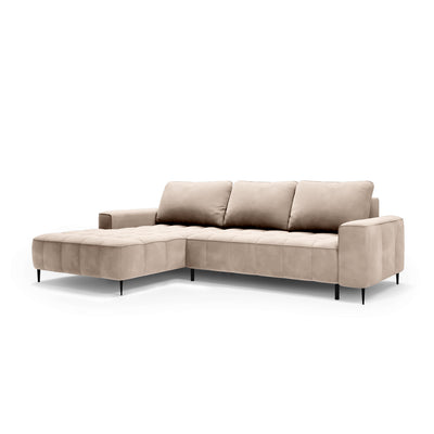 Hjørnesofa med opbevaringsrum til sengetøj, 280 cm, i elegant stil | Francessco, venstrevendt, Beige Ler (SALVADOR 02)