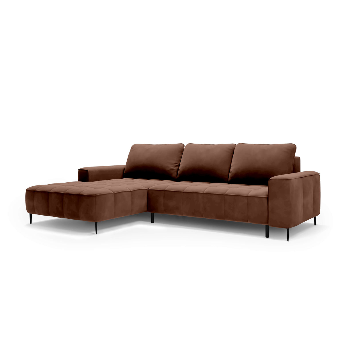 Hjørnesofa med opbevaringsrum til sengetøj, 280 cm, i elegant stil | Francessco, venstrevendt, Kanelbrunt Træ (SALVADOR 04)