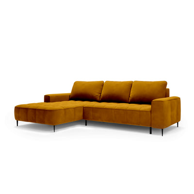 Hjørnesofa med opbevaringsrum til sengetøj, 280 cm, i elegant stil | Francessco, venstrevendt, Ravgul Okker (SALVADOR 09)