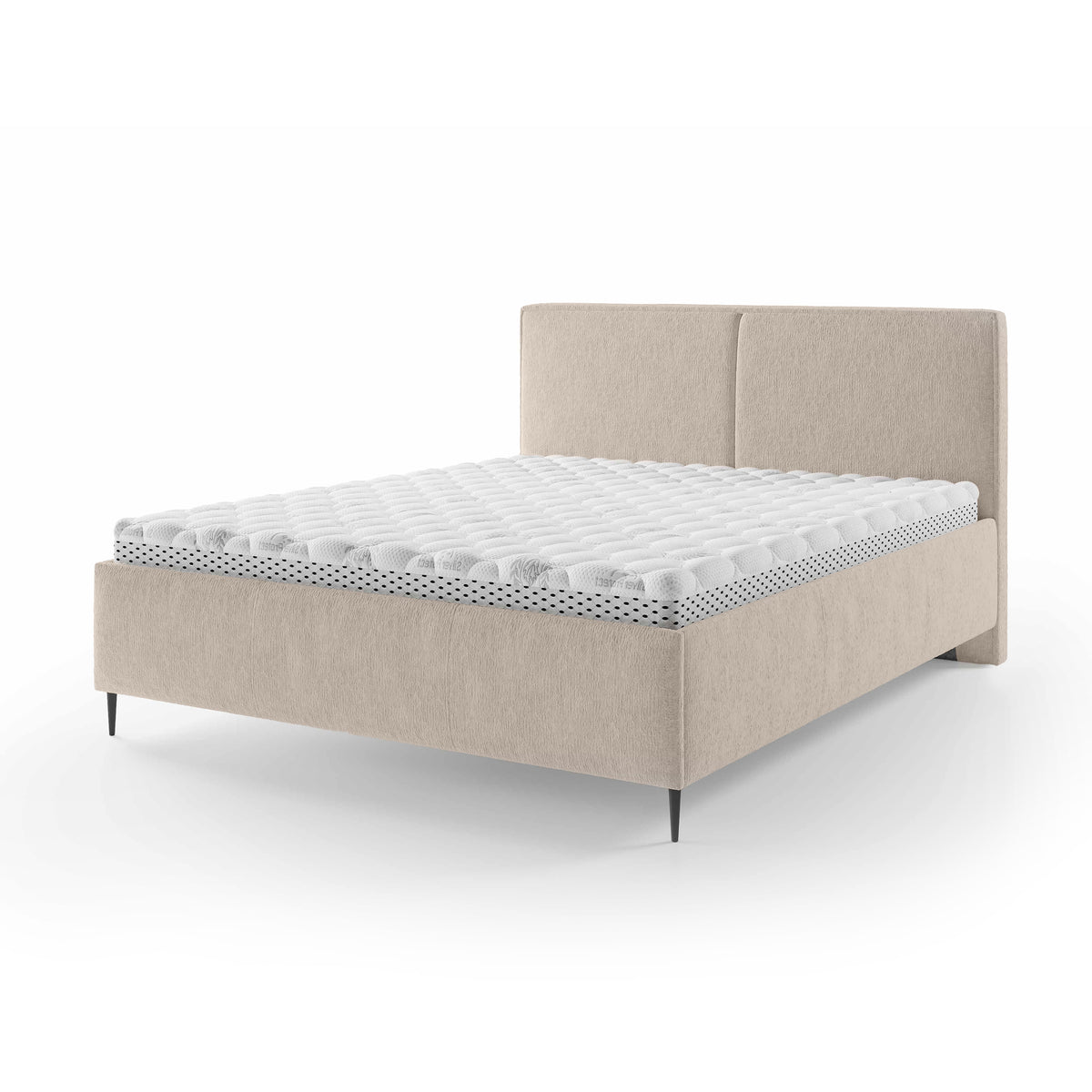 Łóżko tapicerowane z pojemnikiem w stylu minimalistycznym | Hatti 160 200 Kremowy Puch (PERFECT HARMONY 02)