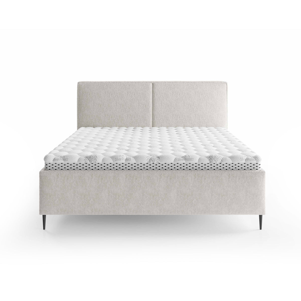 Hatti-polsterseng med opbevaringsrum i minimalistisk stil – set forfra