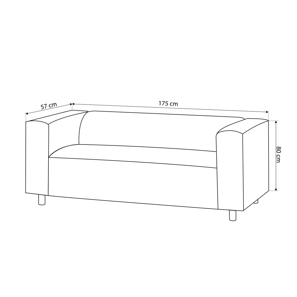 July 3-personers sofa 175 cm – tegning med mål