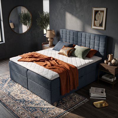 Laky-kontinentalseng i størrelserne 140x200, 160x200 og 180x200 med topmadras og opbevaringsrum i moderne stil – i indretningen