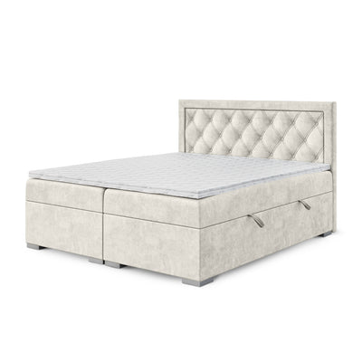 Łóżko kontynentalne pikowane w romby z dwoma pojemnikami w stylu glamour | Santia 120x200 Poranna Mgła (MAGIC VELVET 2200)