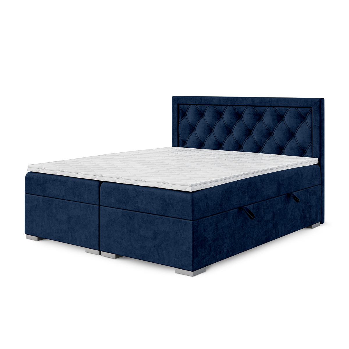 Łóżko kontynentalne pikowane w romby z dwoma pojemnikami w stylu glamour | Santia 120x200 Nocny Szafir (MAGIC VELVET 2216)