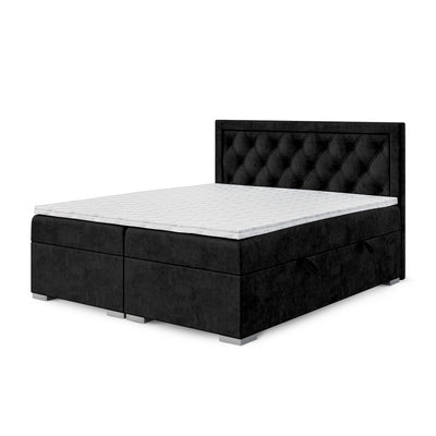 Łóżko kontynentalne pikowane w romby z dwoma pojemnikami w stylu glamour | Santia 140x200 Aksamitna Czerń (MAGIC VELVET 2219)