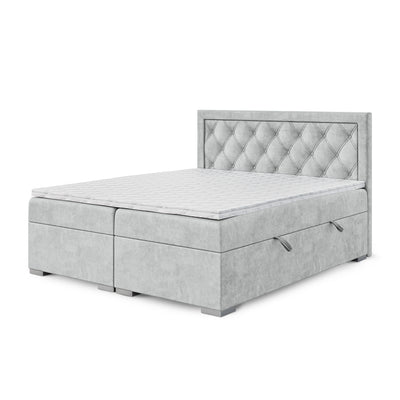 Łóżko kontynentalne pikowane w romby z dwoma pojemnikami w stylu glamour | Santia 180x200 Lodowa Mgła (MAGIC VELVET 2239)